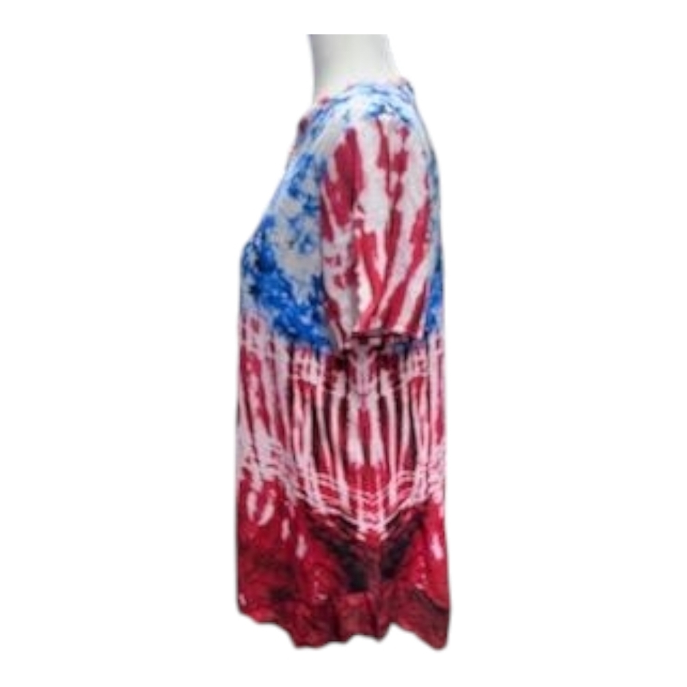 89th & Madison Red White and Blue Asymmetrical Short Sleeve Top - Picture 3 of 6